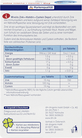 Zink + Histidin + Cystein Depot, Tabletten 40 St. Mivolis