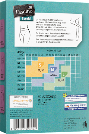 Strumpfhose nahtlos schwarz Gr. 46/48, 20 DEN Fascino
