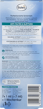 Bőrfeszesítő ampullakúra Beauty Hyaluron, hétszeres hialuronsavval Balea
