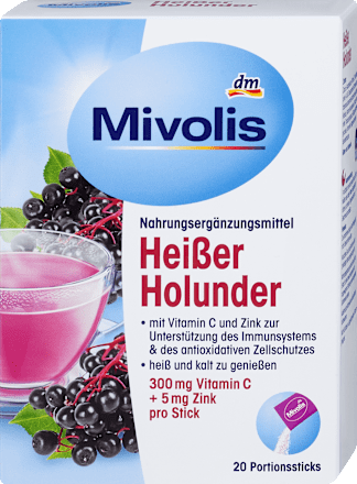Prehransko dopolnilo Heißer Holunder z vitaminom C in cinkom (20 vrečk po 5 g) Mivolis
