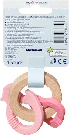 Beißring Holz/Silikon pink babylove