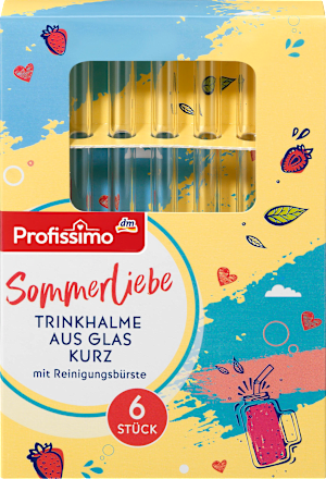 Trinkhalme aus Glas mit Reinigungsbürste kurz  Profissimo