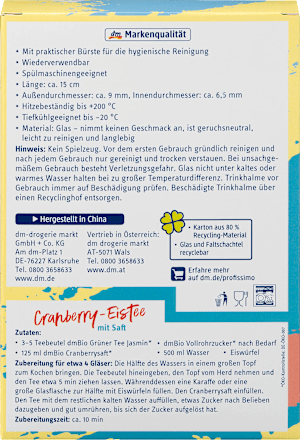 Trinkhalme aus Glas mit Reinigungsbürste kurz  Profissimo