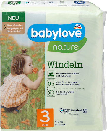 Windeln nature Gr. 3, Midi 4-9 kg babylove nature