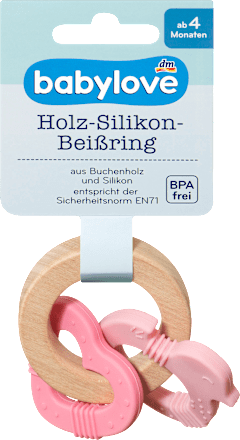Beißring Holz/Silikon pink babylove