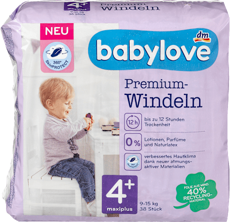 Windeln Premium Gr. 4+ Maxiplus (9-15 kg) babylove