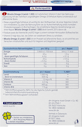 Omega-3 Leinöl 1.000, Kapseln 30 St. Mivolis