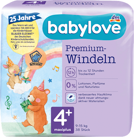 Windeln Premium Gr. 4+, Maxiplus, 9-15 kg babylove