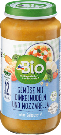 bio příkrm zelenina, špaldové nudle & mozzarella dmBio