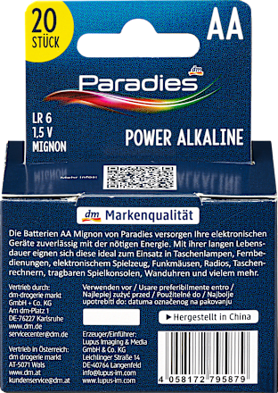 Alkalne baterije AA Mignon, LR 6, 1,5 V Paradies