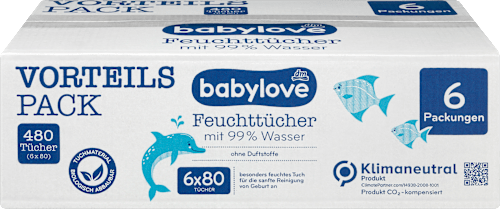 Feuchttücher mit 99 % Wasser (6 x 80 Stück)  babylove