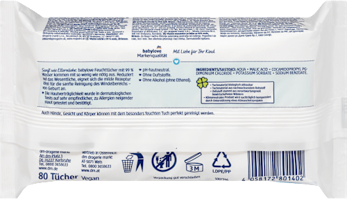 Feuchttücher mit 99 % Wasser babylove