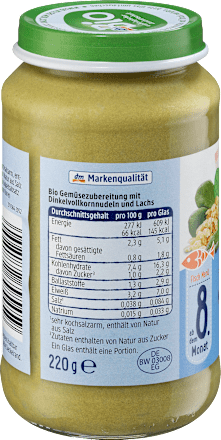 Menü Dinkelnudeln mit Rahmspinat und Lachs ab dem 8. Monat dmBio