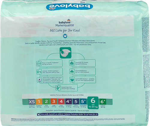 Pieluchy Premium XXL, rozmiar 6, 15-20 kg babylove