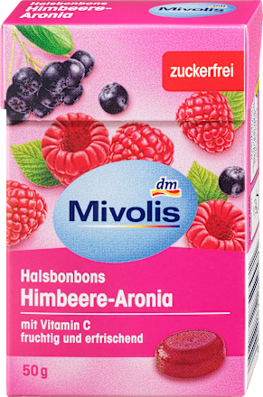 Halsbonbons Himbeere-Aronia zuckerfrei Mivolis