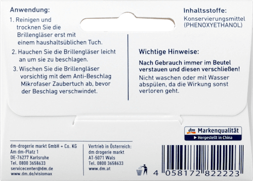 Anti-Beschlag Mikrofaser Zaubertuch VISIOMAX