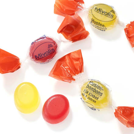 Bonbon, rote und gelbe Früchte für Kinder, zuckerfrei Mivolis