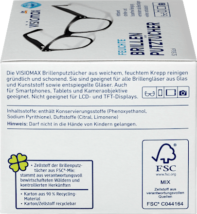 Zwilżone chusteczki do czyszczenia okularów VISIOMAX