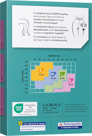 Strumpfhose klimaregulierend 70 DEN, Gr. 38/40, schwarz Fascino
