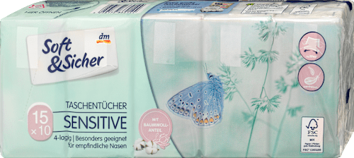 Taschentücher sensitive 4-lagig (15x10 St) Soft&Sicher