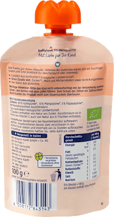 Quetschie Mango & Papaya in Apfel ab 1 Jahr babylove