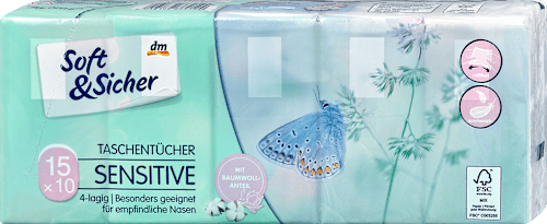 Papirnate maramice Sensitive, 4-slojne, 15x10 kom Soft&Sicher