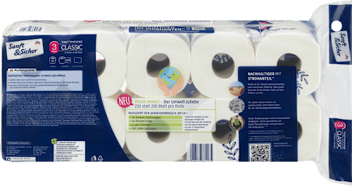 Papier toaletowy Classic, 3-warstwowy, 10% słomy, 10x220 listków Sanft&Sicher