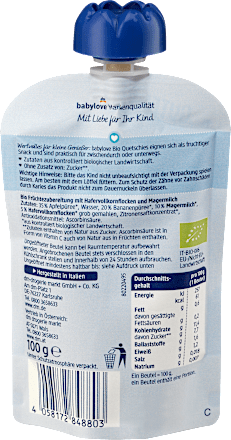 Quetschie Guten Abend Apfel-Banane mit Hafer & Milch ab 1 Jahr  babylove