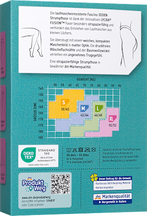 Strumpfhose laufmaschenresistent powder Gr. 46/48, 30 DEN Fascino