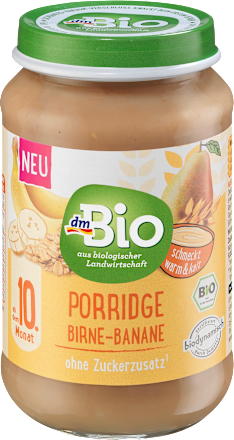Bio mlečna kašica s hruško, banano in polnozrnatimi ovsenimi kosmiči dmBio