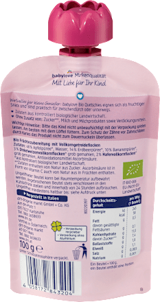 Quetschie Erdbeere-Banane in Apfel mit Müsli ab 1 Jahr  babylove