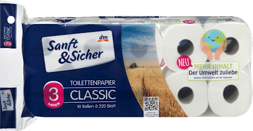 Papier toaletowy Classic 3-warstwowy, 10% słomy, 10 x 220 listków Sanft&Sicher
