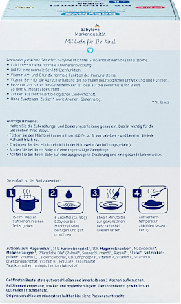 Abendbrei Milch Bio Grieß ab 6.Monat babylove