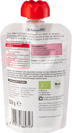 Quetschie Birne-Erdbeere in Apfel ab 1 Jahr, demeter dmBio