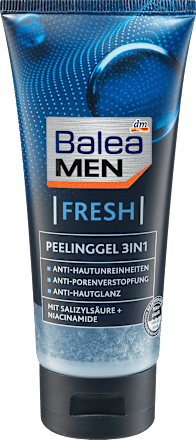 pleťový peelingový gel Fresh 3 v 1 Balea MEN