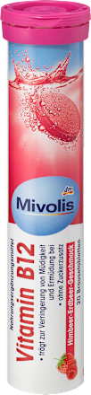 šumivé tablety Vitamín B12 s malinovo-jahodovou příchutí Mivolis