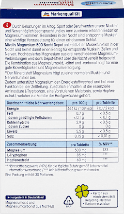 Magnezij 500 Depot noć, 30 tableta Mivolis