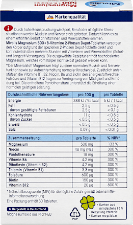 Magnesium 500 + B-Vitamine 2-Phasen Depot, Tabletten 30 St. Mivolis