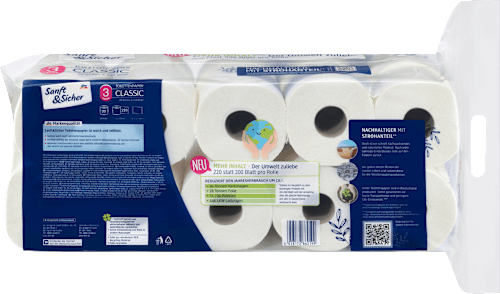 Papier toaletowy Classic, 3-warstwowy, 10% słomy, 20x220 listków Sanft&Sicher