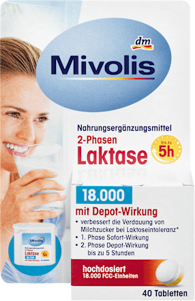 Laktáz étrend-kiegészítő kétfázisú Depot tabletta, 18.000 FCC-egység/tabletta Mivolis