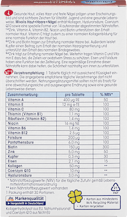 Supliment alimentar cu vitamine, minerale, acid hialuronic, colagen și coenzimă Q10 Mivolis
