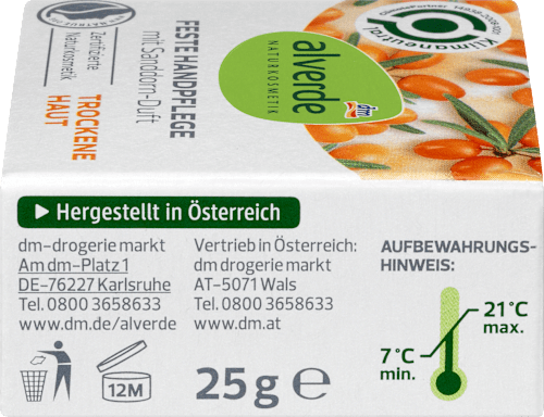 Feste Handpflege mit Sanddorn-Duft alverde NATURKOSMETIK