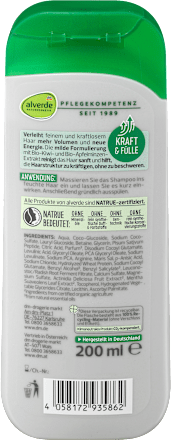 Szampon nadający objętość, bio kiwi i bio mięta jabłkowa alverde NATURKOSMETIK