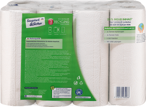 Küchentücher Halbblatt Recycling 3-lagig (8x140 Blatt) Saugstark&Sicher