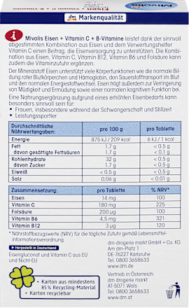 Eisen + Vitamin C + B-Vitamine, Tabletten, 40 St Mivolis