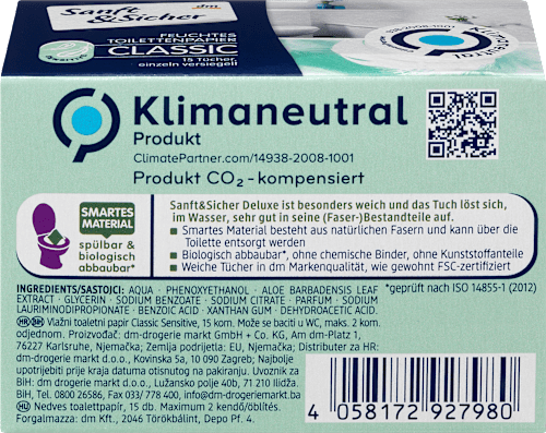 CLASSIC vlažni toalet papir – sensitive Sanft&Sicher