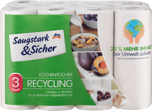 Küchentücher Halbblatt Recycling 3-lagig (8x140 Blatt) Saugstark&Sicher