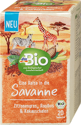 Eine Reise in die Savanne Zitronengras, Rooibos und Kakaoschalen Tee dmBio