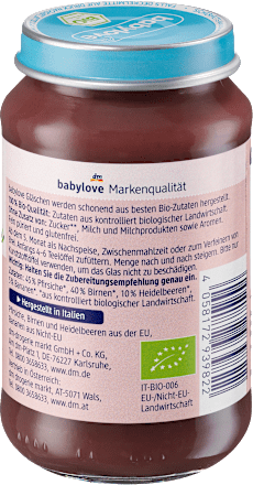 Früchte Heidelbeere & Pfirsich in Birne ab dem 5. Monat  babylove