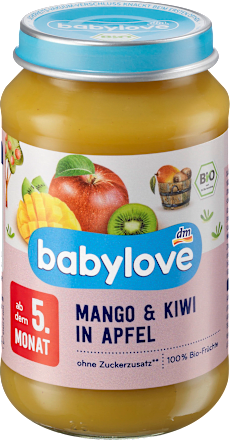 Bio sadna kašica z mangom, kivijem in jabolkom, od 5. meseca babylove